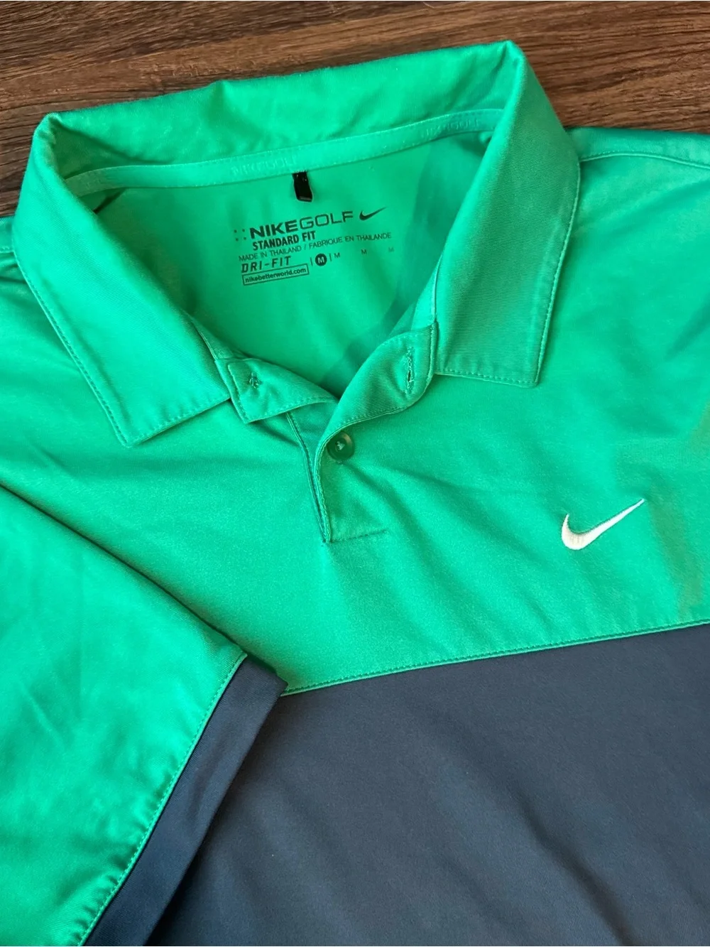 Nike Polo Shirt Mens Medium Blue Green Dri Fit Colorblock Golf Sporty Athleisure